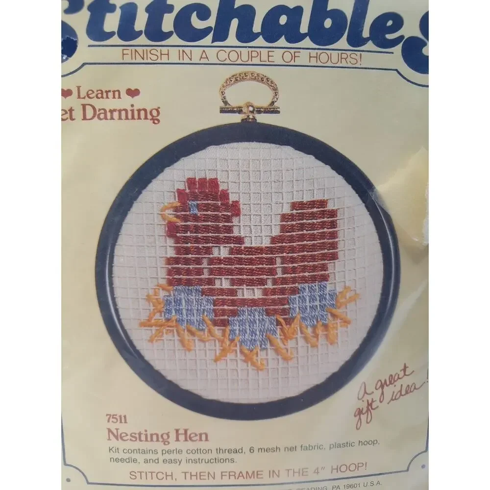Vintage Dimensions Stitchables Learn Net Darning Kit Nesting Hen 7511 Beginner